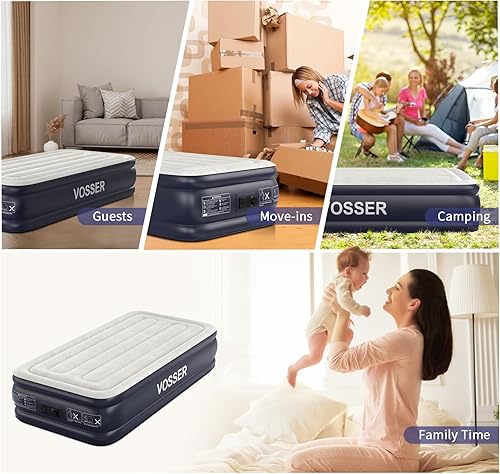 Miniatura 9 de Colchón de aire individual XL con bomba elevada incorporada, 80 pulgadas de largo, colchón inflable mejorado de 18 pulgadas, colchón inflable auto