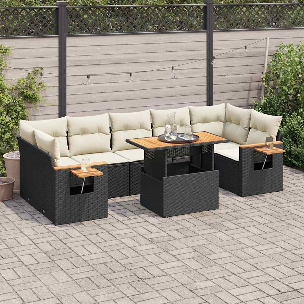 Gecheer Outdoor Patio Sectional Sofa Couch Garden Sofa Set Black PE Rattan Large Modular Garden Sofa Set