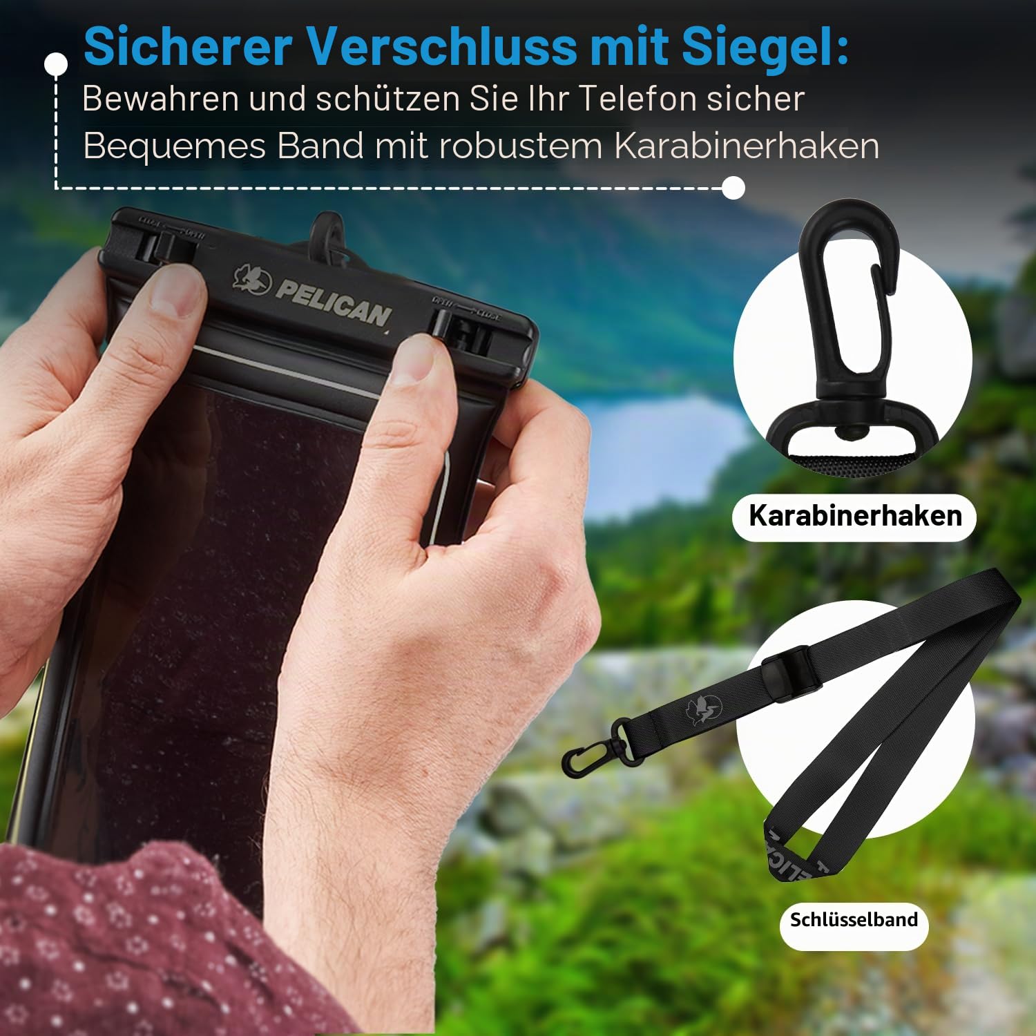 Pelican Marine 2 Pack - IP68 wasserdichte Handytasche/Hülle (XL-Größe) - Schwimmende wasserdichte Handyhülle - für iPhone 15 Pro Max / 14 Pro Max / 13 Pro Max / 12 / S23 Ultra/Pixel 7 - Stealth Black