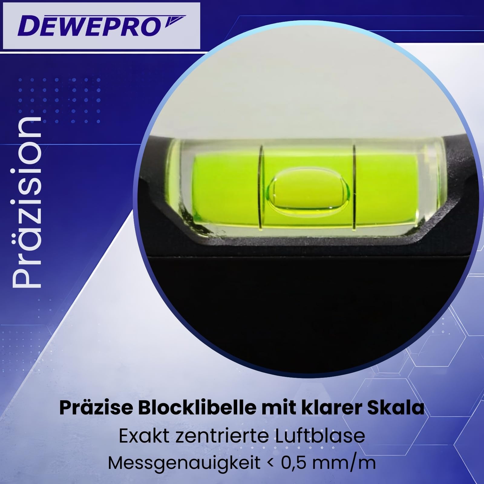 DEWEPRO Profi Wasserwaage aus Aluminium mit 2 Handgriffen und 3 Libellen - Länge: 200cm 2,0m - Messtoleranz: 0,5mm/m - Aluwasserwaage Aluminiumwasserwaage