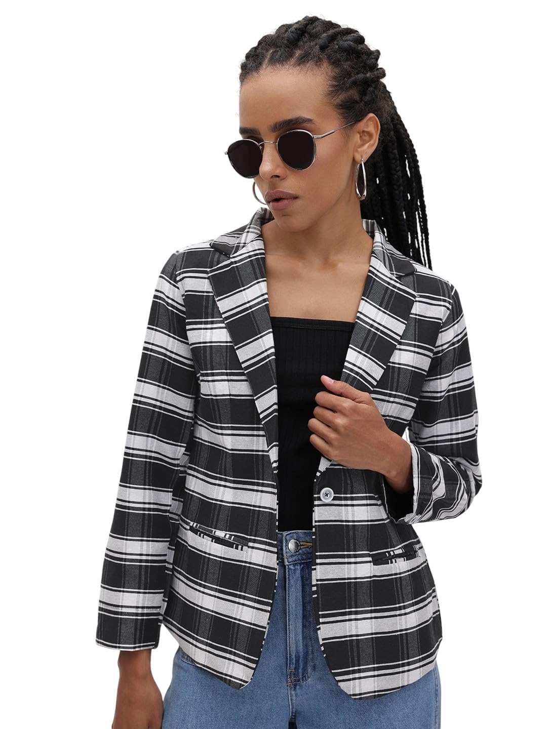 cottinfab Cheked Single-Breasted Blazer-picture-21