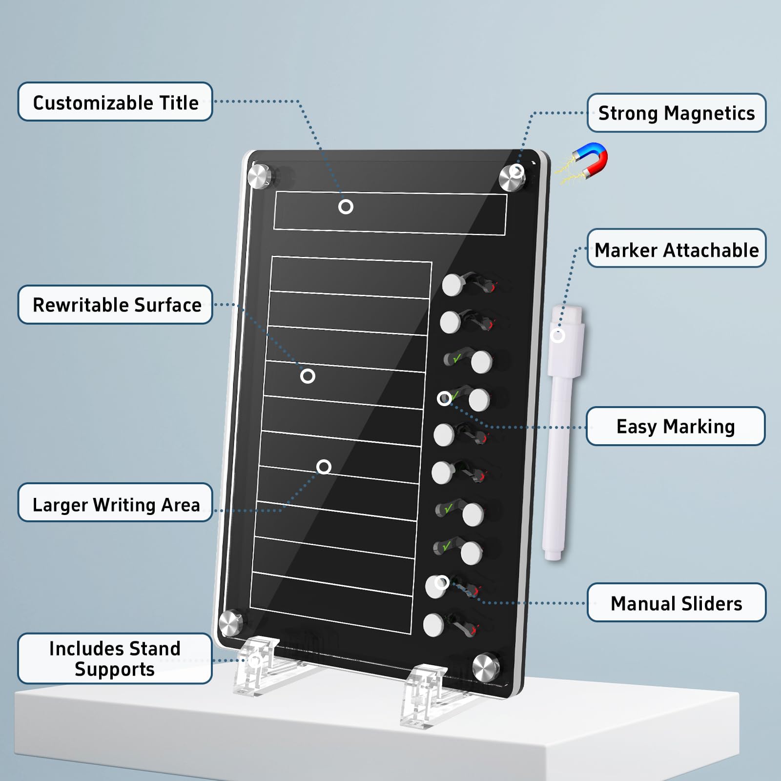 NiHome Magnetic Acrylic to Do List Planning Board with Sliders & Desktop Stand, Multifunctional Chore Chart for Kids & Adults - Image 3