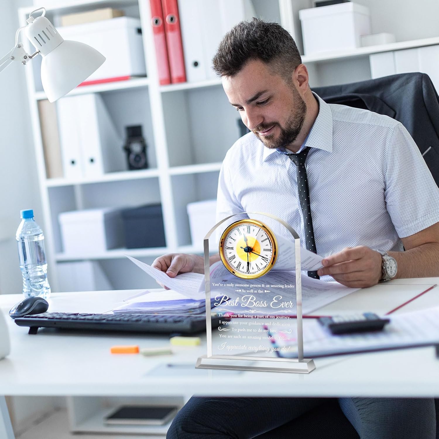 Landical Boss Clock Gifts Acrylic Boss Birthday Gifts for Men Women Appreciation Clock for Office Leader Going Away Gift Acrylic Desk Sign for Women Lady Male Leader Great Idea Home Desk Table Decor