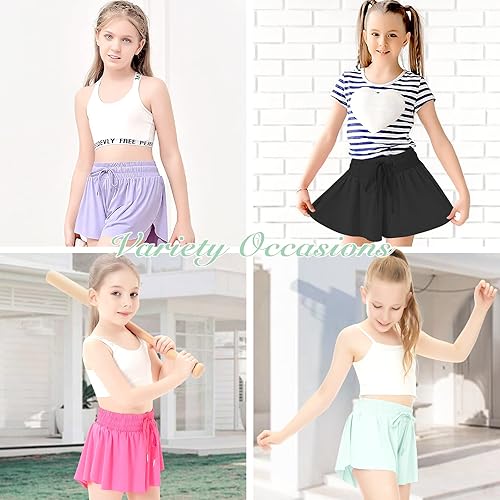 Vista 5 de Pantalones cortos atléticos fluidos con bolsillo para niñas, pantalones cortos de mariposa 2 en 1 para adolescentes, niñas, jóvenes, correr