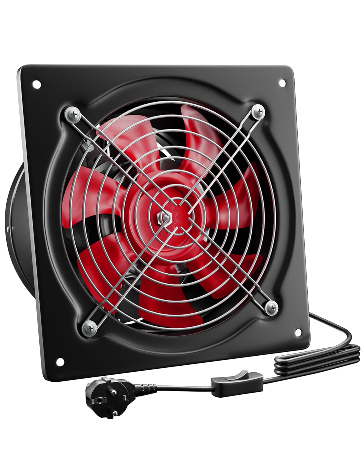 Hon&Guan 150mm Abluftventilator 525m³/h Metall Rücklaufklappe | 2,5 m langes Netzkabel mit EU-Stecker,Lüftung Rauchabzug, für Küche Garage Werkstatt, Lager, Dachboden, Schwarz