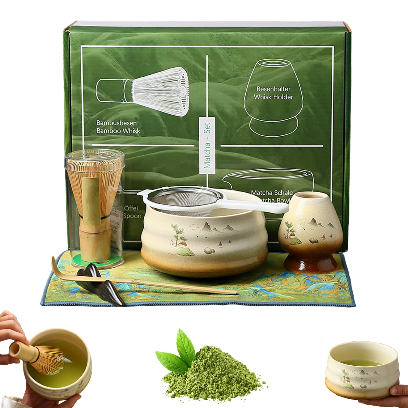 Coffret matcha japonais d'exception en céramique et bambou authentique