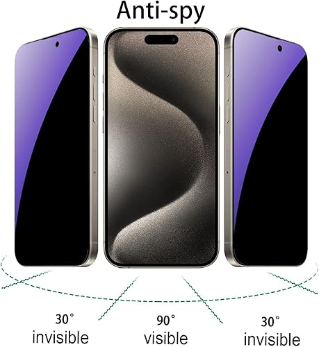 Miniatura 8 de 3 piezas de vidrio templado de privacidad anti-azul para iPhone 15 Pro Protector de pantalla anti-espía película antiespías dureza 9H antiarañazos