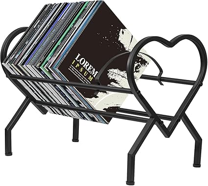 INDIDECOR 25024 Vinyl Record Storage Record Holder, LP Storage Metal Display Stand, Triangle Desktop Magazine File Sorter Organizer Bookshelf for Office Home Decoration - Black