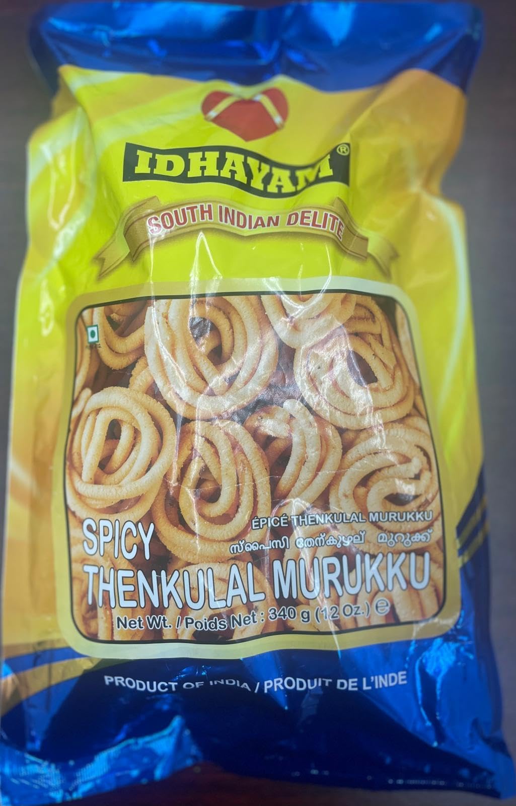 MEENAKSHI OVERSEAS LLC Idhayam Spicy Thenkulal Murukku 340 GMS / 12 OZ