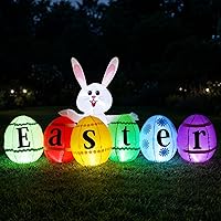 Vista 4 de Conejito inflable de Pascua de 8 pies de largo con huevos, luces LED integradas, decoración de conejo inflable para interiores y exteriores, patio
