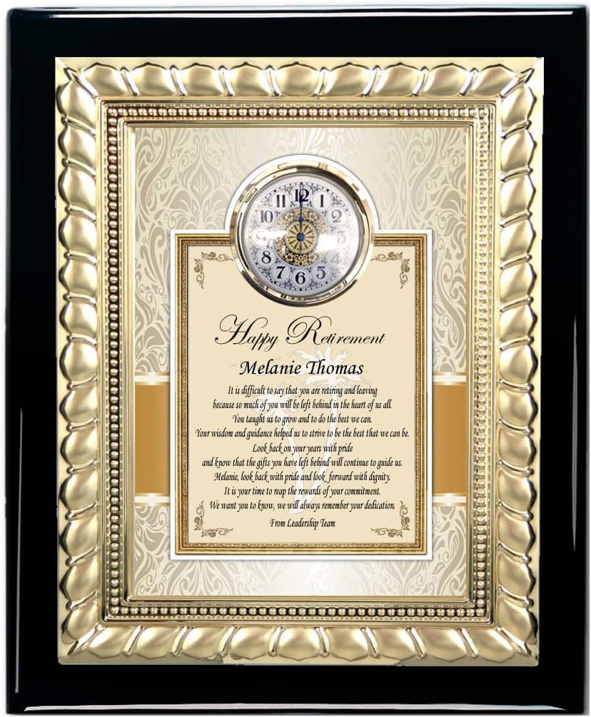 AllGiftFrames Custom Retirement Gift Plaque Employee Coworker boss Friend Service Award Retiree Wall Timekeeper time Piece Engraved Trophy Personalized Message