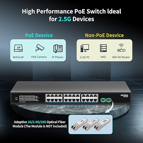 Miniatura 10 de Interruptor Ethernet de 5 puertos 10G no administrado, con 5 puertos Base-T RJ45 de 10 Gb, interruptor de red NICGIGA de 10 Gbps fácil para NAS 10G,