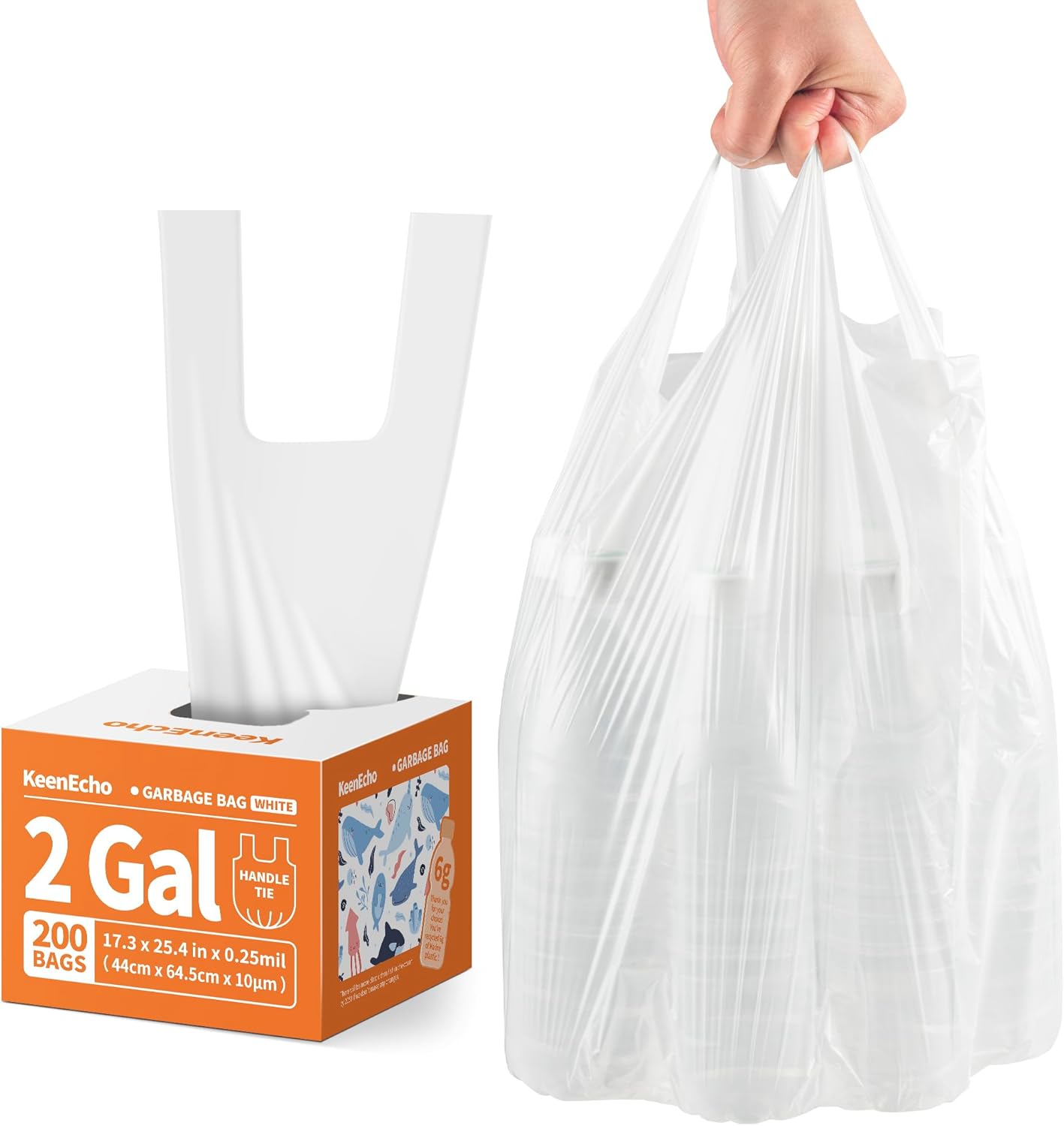 Small Trash Bags with Handles (1.2/2/2.6/3/4/5/6/8/13 Gallon) – Ocean Plastic Upcycling – Plastic Garbage Bags, Can Bin & Waste Basket Liner for Kitchen, Bathroom, Office and Pets