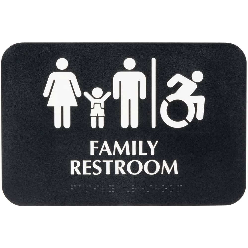AborenCoFamily / Handicap Accessible Restroom Sign with Braille, Toilet Door Plate for Business Restaurant - Black and White, 9" x 6"