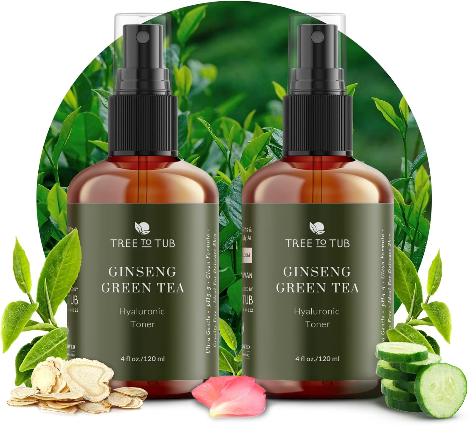 Tree To Tub Hydrating Facial Toner Spray for Dry & Sensitive Skin – Alcohol Free Witch Hazel & Rose Water Face Toner for Women & Men w/Hyaluronic Acid, Vitamin C, Organic Green Tea, Natural Ginseng