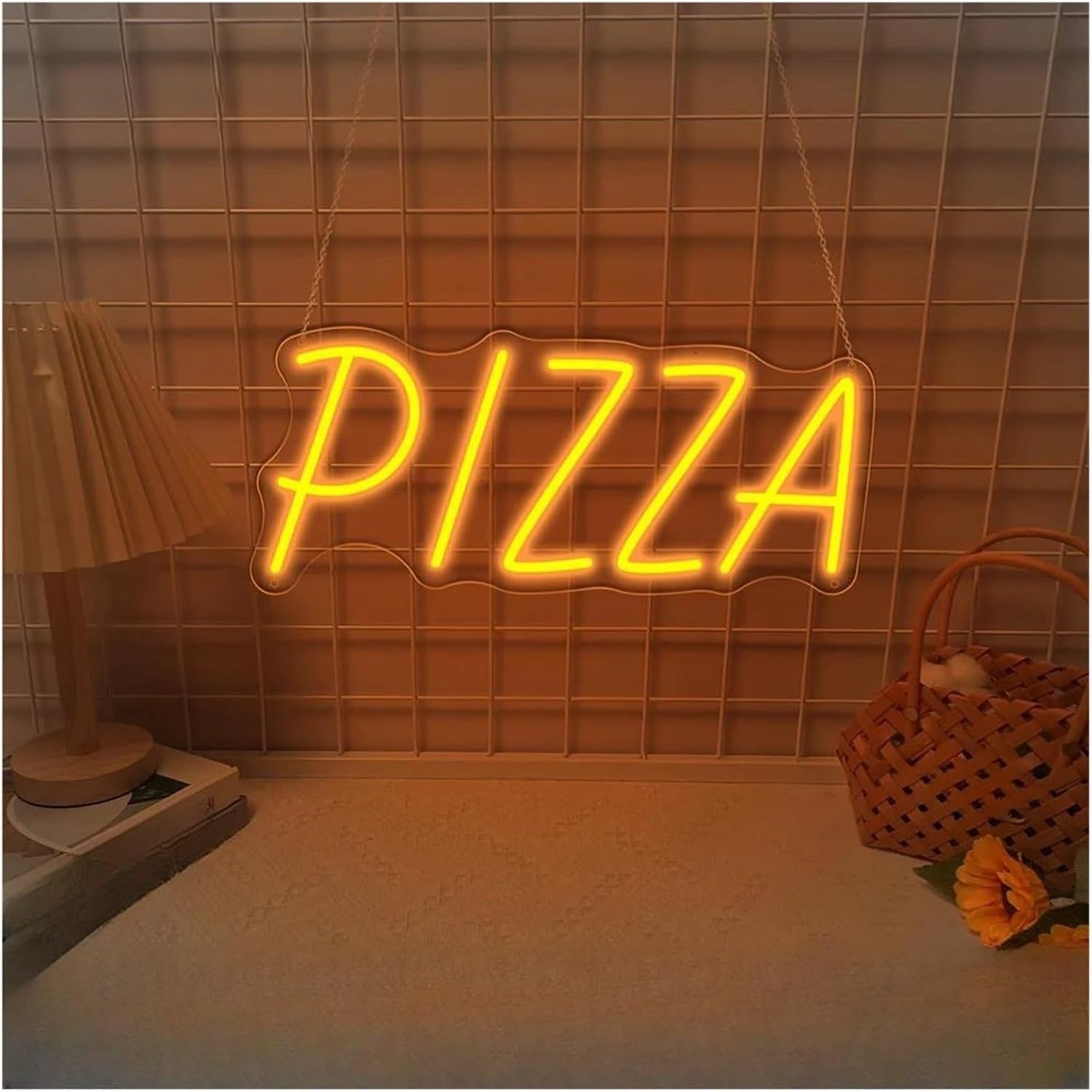 Zynther Neon lamp Eon Sign Neon with Dimmable Letters Pizza, Lights for Shop 17cm×40cm(Orange)