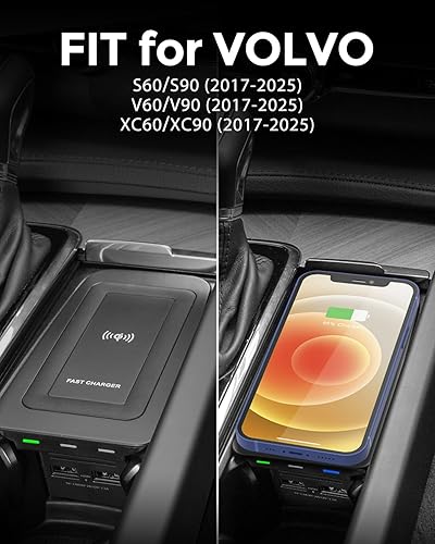 Miniatura 6 de Cargador de teléfono inalámbrico de coche para Volvo 2017-2025 XC90 XC60 S90 S60 V90 V60 2025 2024 2023 2022 2021 2020 2019 2018 2017 Accesorios de
