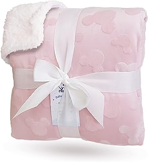 eYone Large Receiving Sherpa Baby Blanket Double Layer Fleece for Nursery Cot and Pram (Pink, 80x110cm)