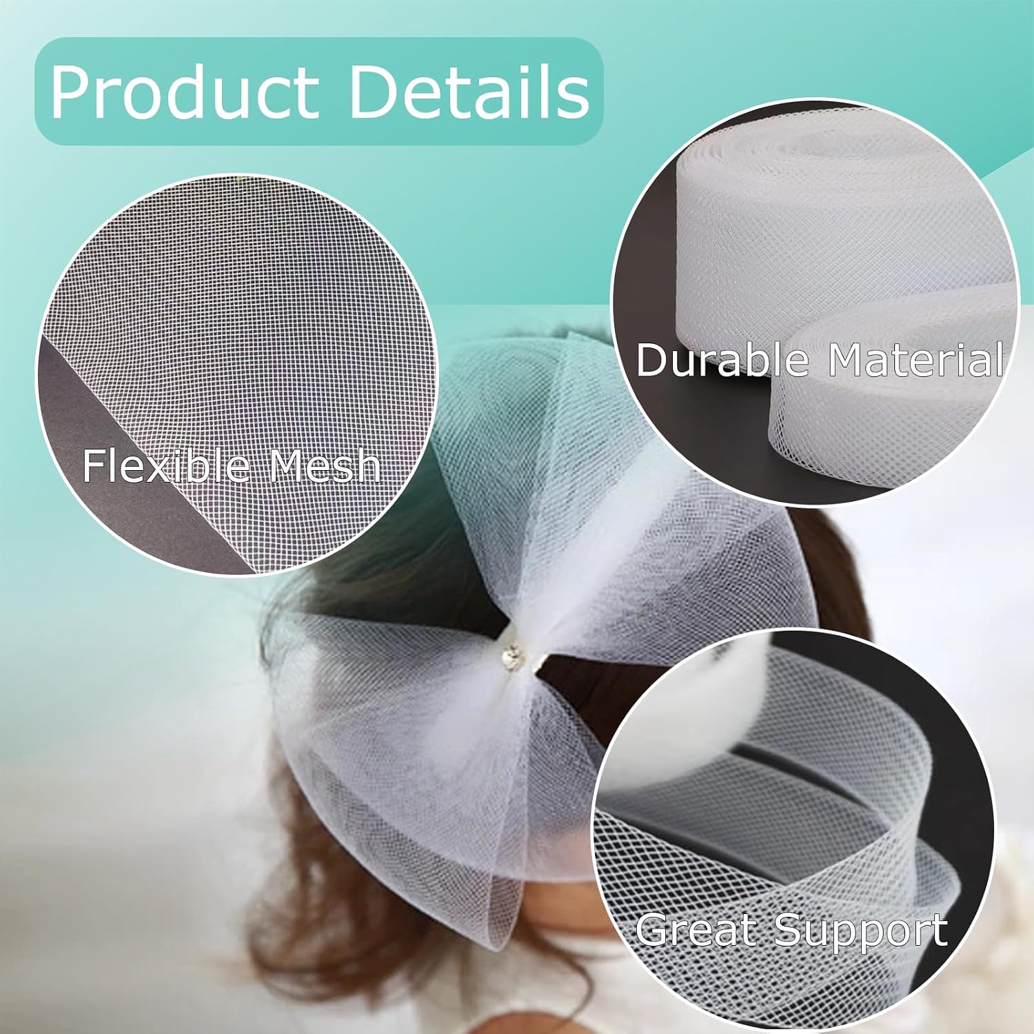 3 Rolls 150 Yards White Horsehair Braid 1 Inch 2 Inch 3 Inch Wide for Sewing Wedding Dress Dance Formal Dress Accessories Skirt Shaping Trimming