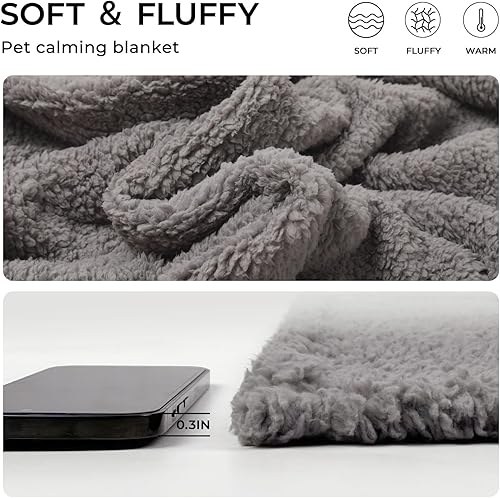 Miniatura 2 de 1 paquete de 3 mantas calmantes esponjosas de vellón de primera calidad para mascotas, manta suave de sherpa para perro, cachorro, gato, gris,