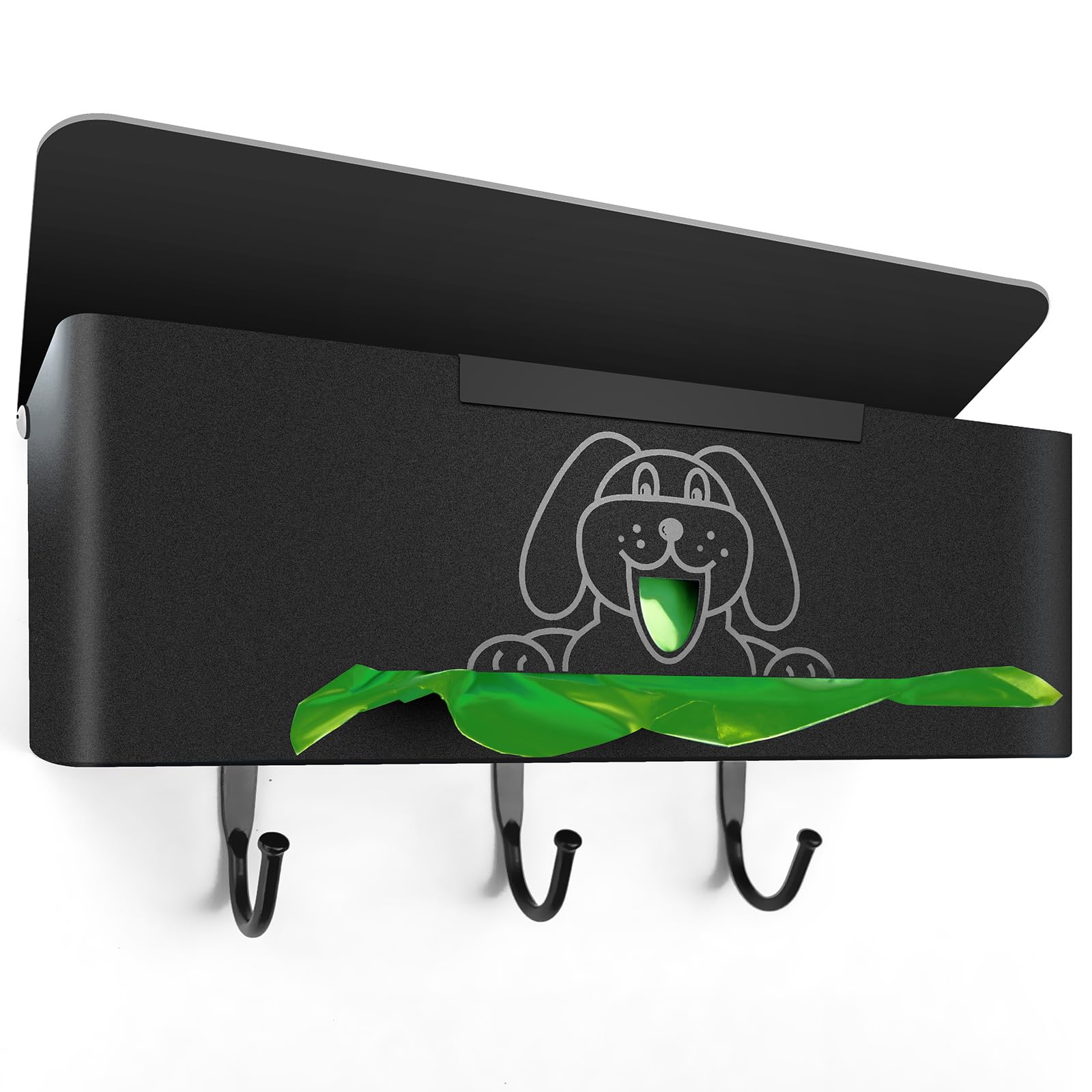 Large Roll Poop Bag Holder Wall Mount Dog Poop Bag Dispenser With Hooks | 200/300 Single Big Roll Dog Waste Station Bags Dispenser Indoor | Metal Black Dispenser Only