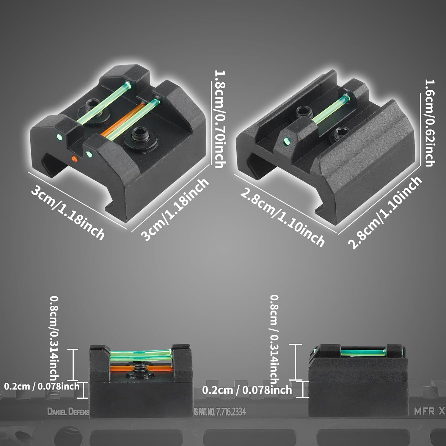 Low Baseline Fiber Optic Sight Front and Rear Sight
