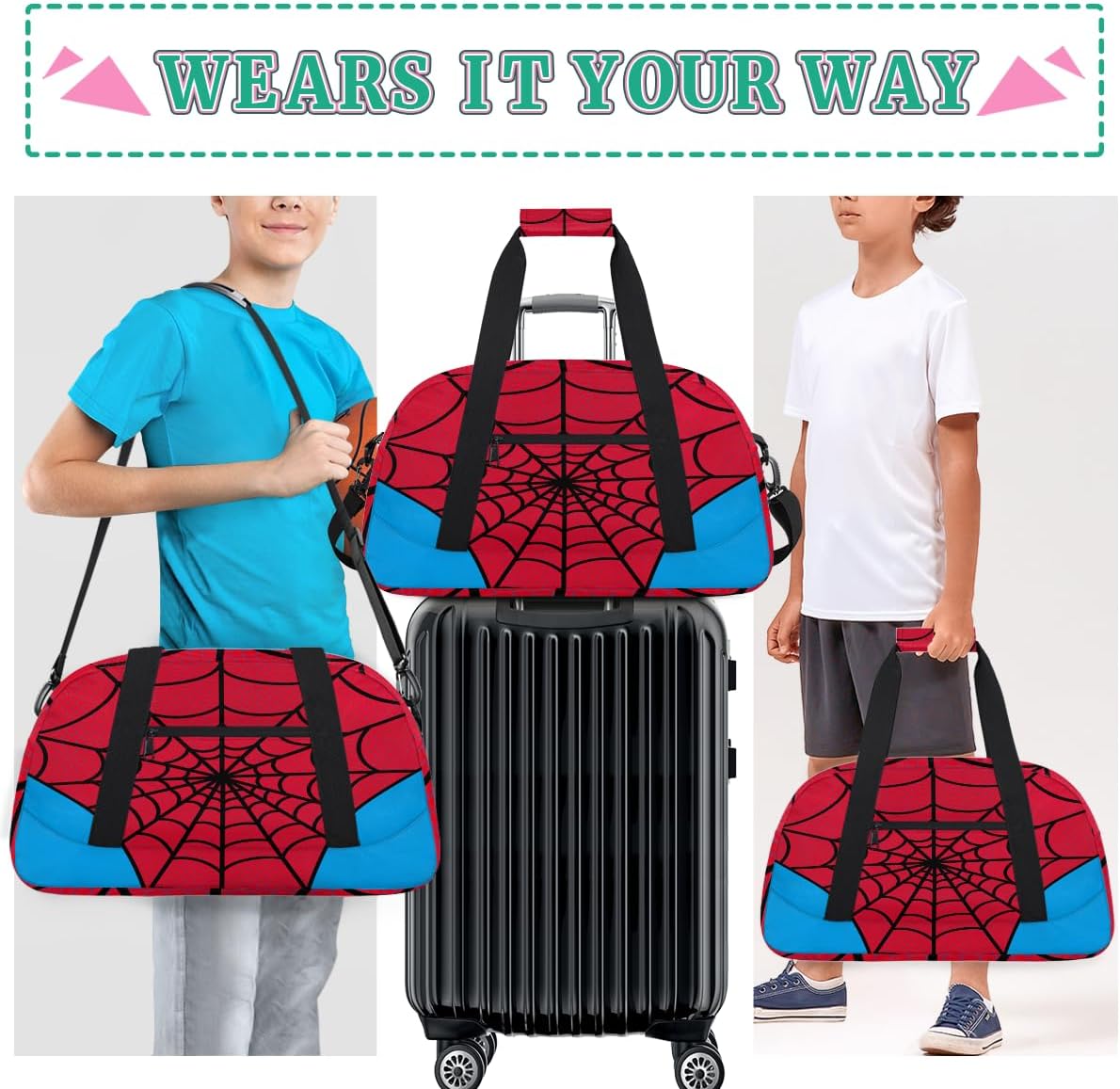 Red Spider Web Kids Overnighter Duffel Bags for Boys Girls, Carry-On Size Sports Gym Bag for School Practice or Overnight Travel Weekender Sleepover Workout Tote Bag