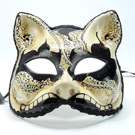 Amazon Co Jp イタリー製 マスケラ 仮面 Gatta 猫型 Cat お面 ネコ ブラック ホワイト ヴェネチアンカーニバルマスク e 111dk ホビー