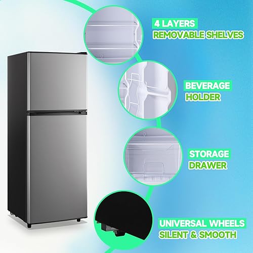 Miniatura 5 de Mini refrigerador de 5.0 pies cúbicos con congelador, frigorífico pequeño, soporte para bebidas, refrigerador de doble puerta, estantes de vidrio