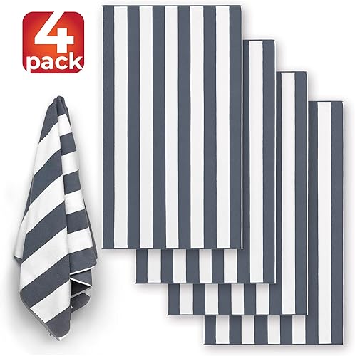 Miniatura 7 de Toalla de playa grande de lujo, extra suave, 40 x 72 pulgadas, Prime Yacht Classic Cabana Stripe Hotel Pool & Resort, hilo de rizo doble teñido,