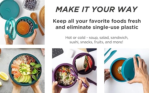Miniatura 5 de Tazón plegable estilo Bento para sopa, ensalada, sándwiches y aperitivos, reutilizable, tapa a prueba de derrames, apto para microondas con
