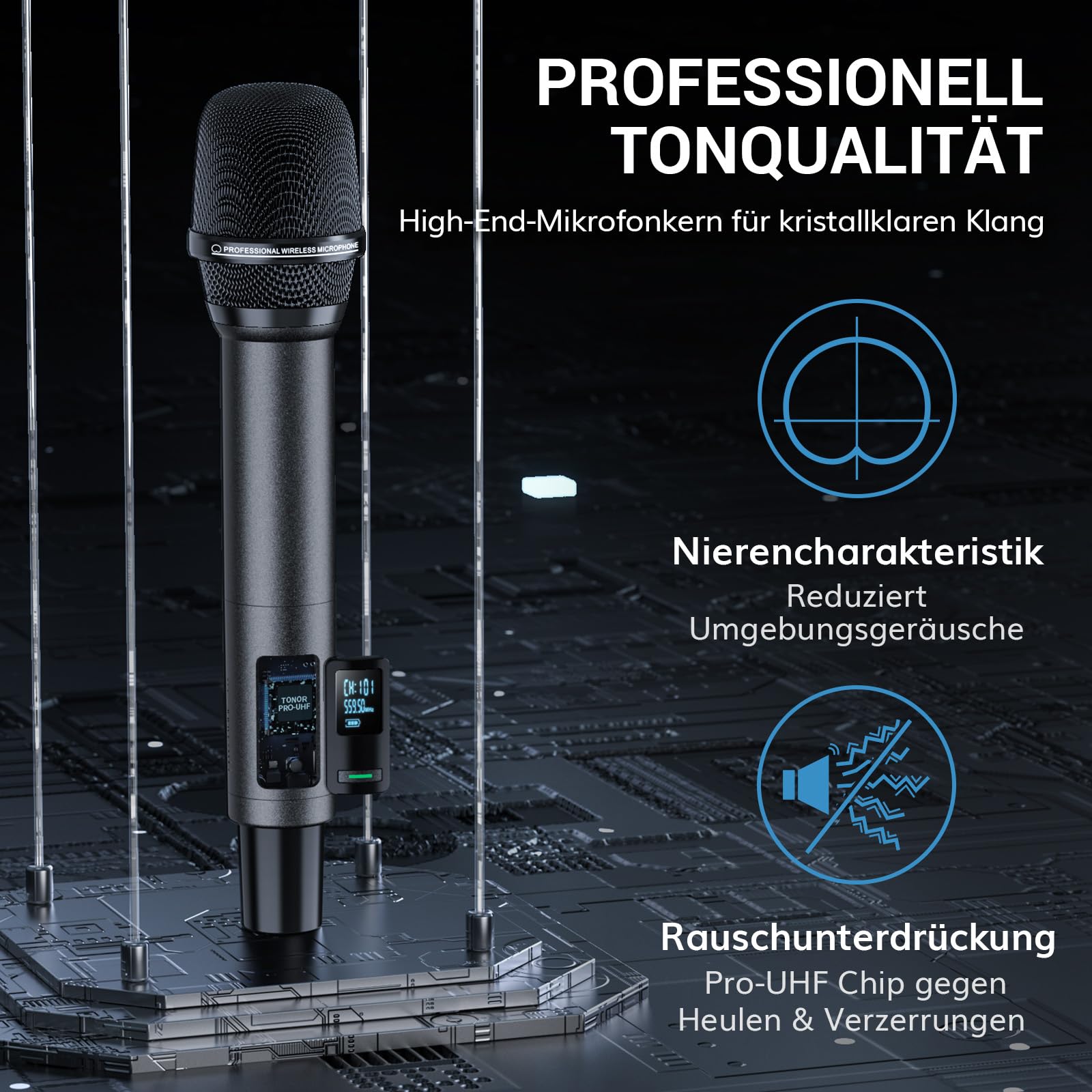 TONOR Mikrofon Kabellos, Wiederaufladbares Funkmikrofon Set, Metall, UHF, 2x20 Einstellbare Wireless Microphone für Kirche, Party, Hochzei, Hochzeit mit Einstellbarer Lautstärke, 80 m, TW520