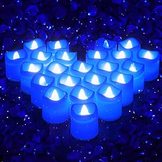 GAOMON Blue Tea Light Candles, Romantic Blue LED Candles 24 pcs Flickering LED Candles, 150+Hours Colored Tealight Candles for Birthday Party Christmas Valentine Halloween Decor
