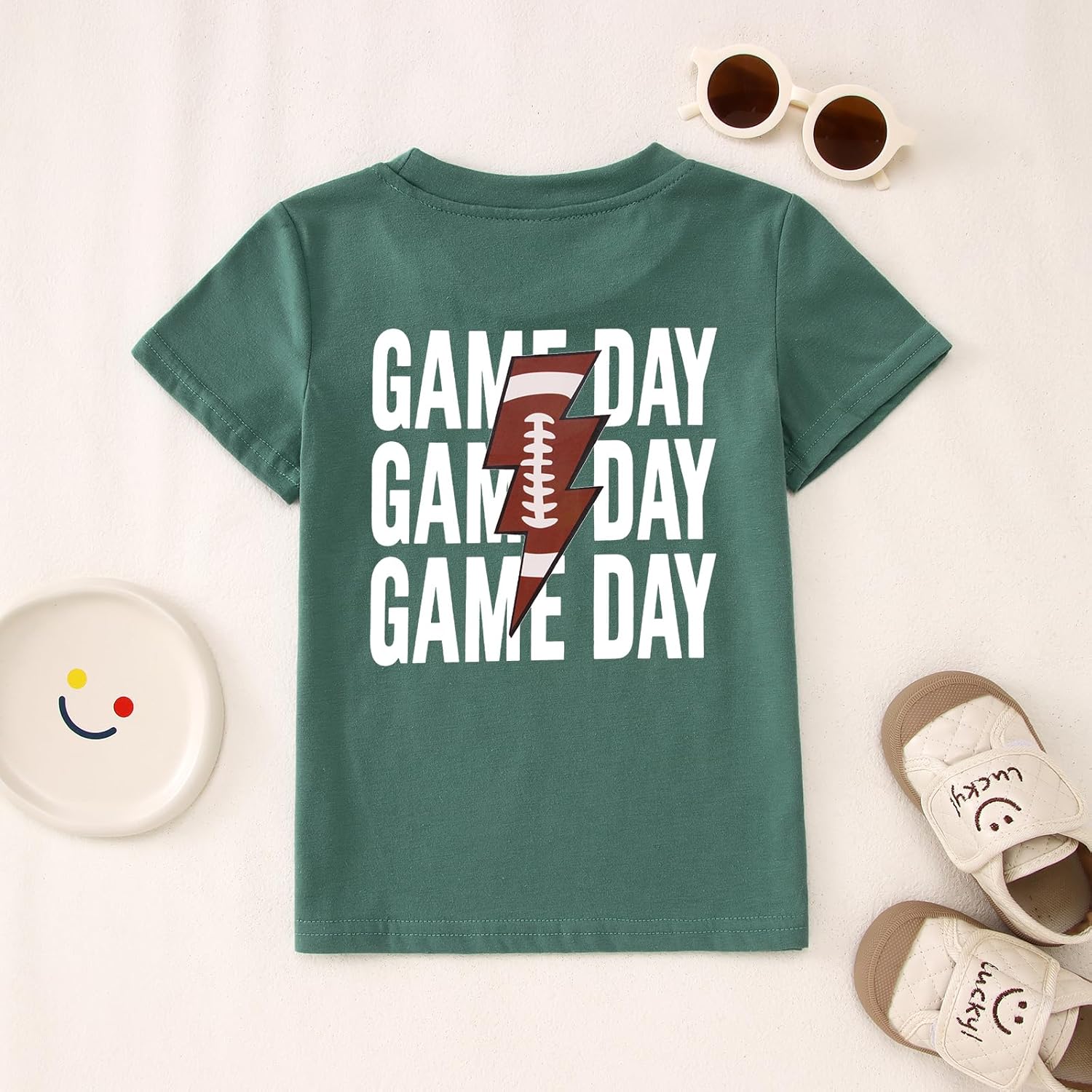 MODNTOGA Toddler Girl Boy Game Day T-Shirt Football Sunday Crewneck Shirt Short Sleeve Football Lighting Graphic Tee Tops - Image 7