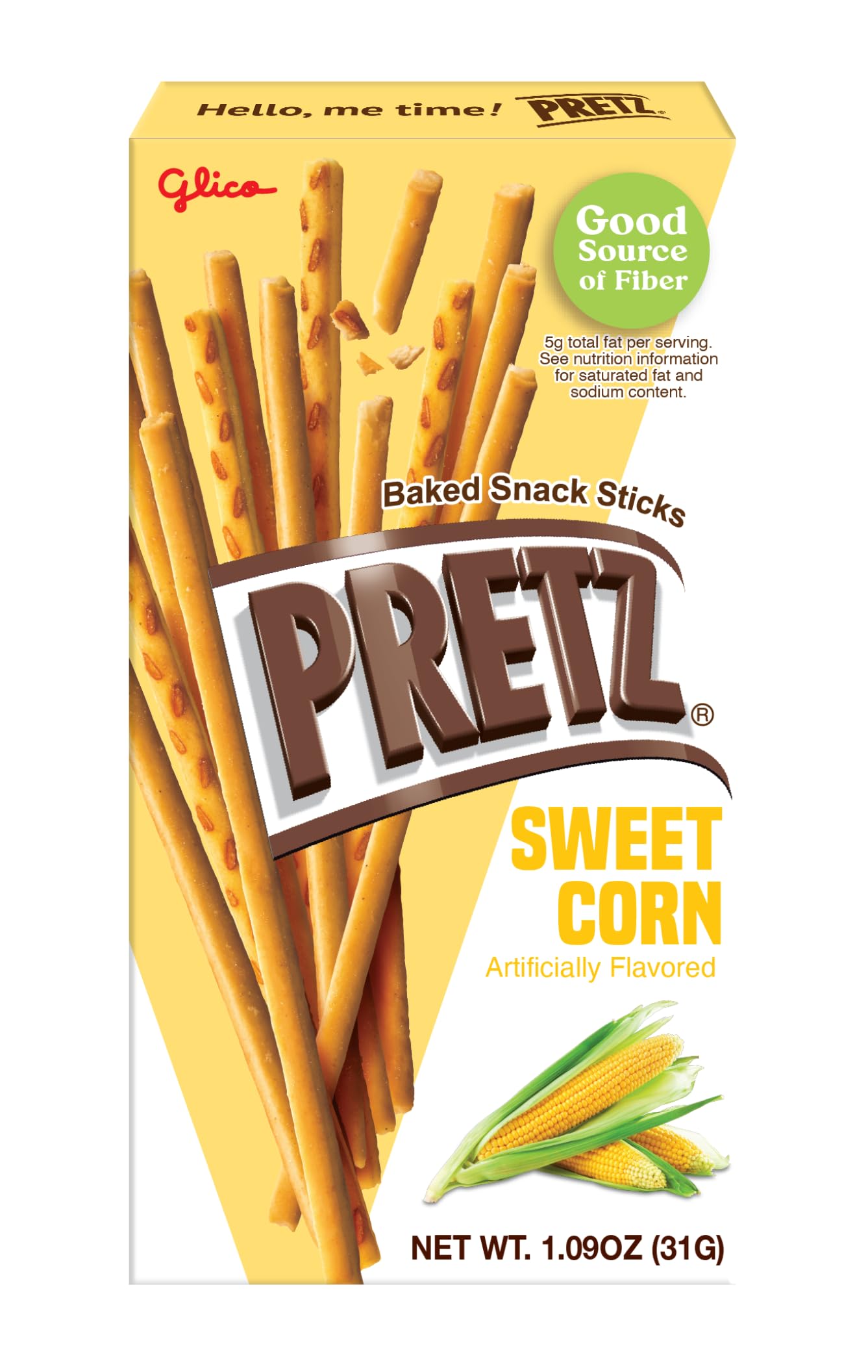 Pretz Sweet Corn Biscuit Sticks – Real Corn Flavor with a Crunchy Bite, Ideal Savory Snack – 5-Pack (31g/1.09oz Each)