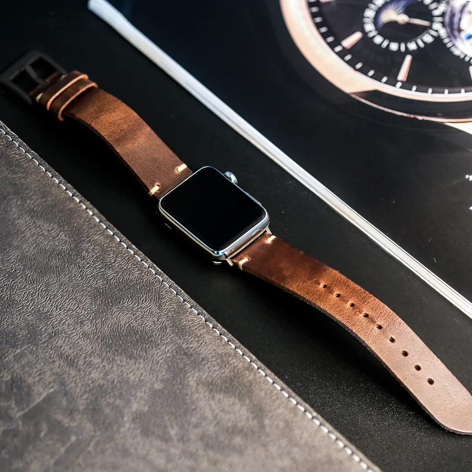 Compatible With Apple Watch Band, Horween Leather Watch Strap For iWatch 42/44/45/38/40/41/49mm, Military Strap For Ultra 1/2 Series 10/9/8/7/6/5/4/3/2/1/SE Men Women - Image 2