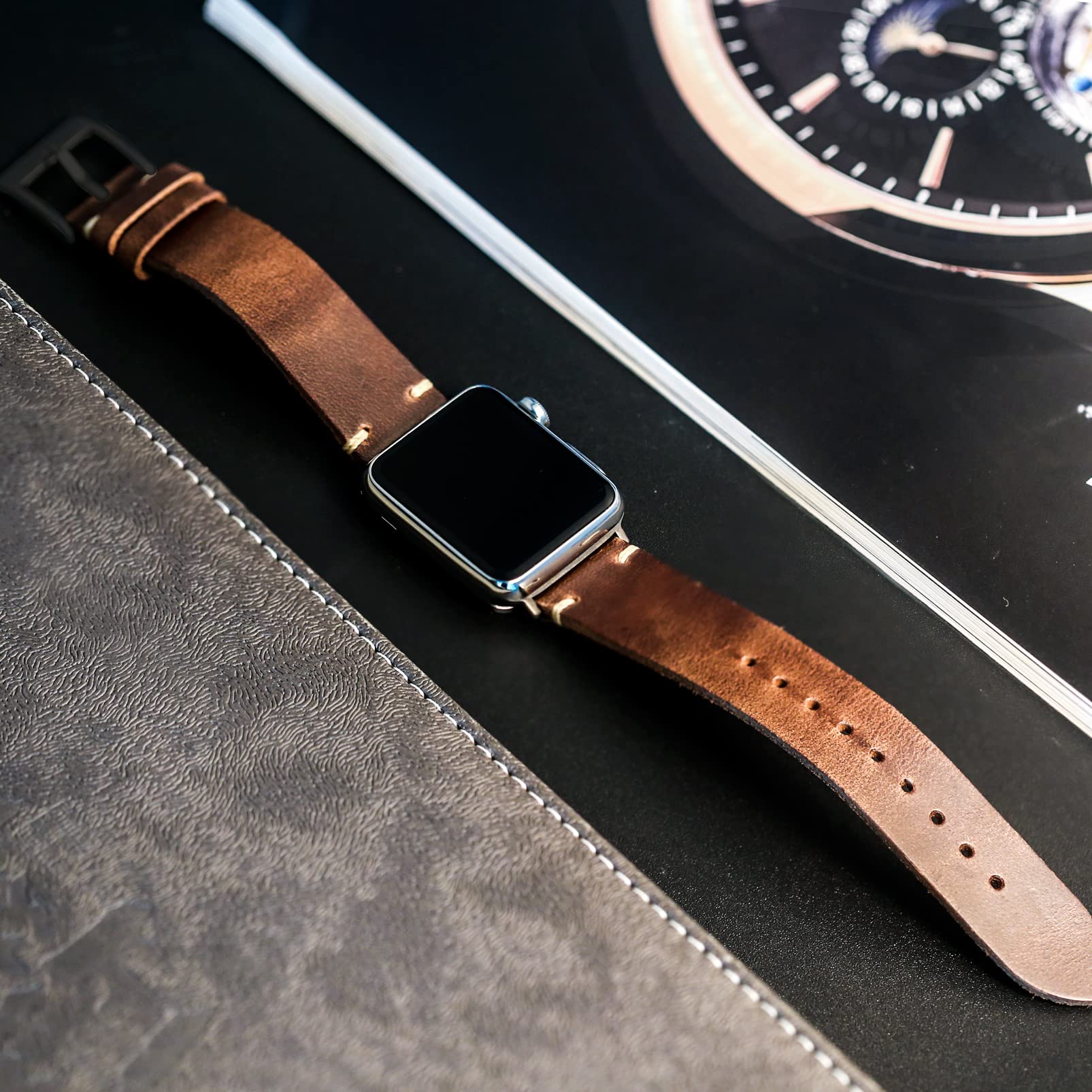 torbollo Compatible With Apple Watch Band, Horween Leather Watch Strap For iWatch 42mm/44mm/45mm 38mm/40mm/41mm, Vintage Replacement Band For Series 7/6/5/4/3/2/1/SE Men Women