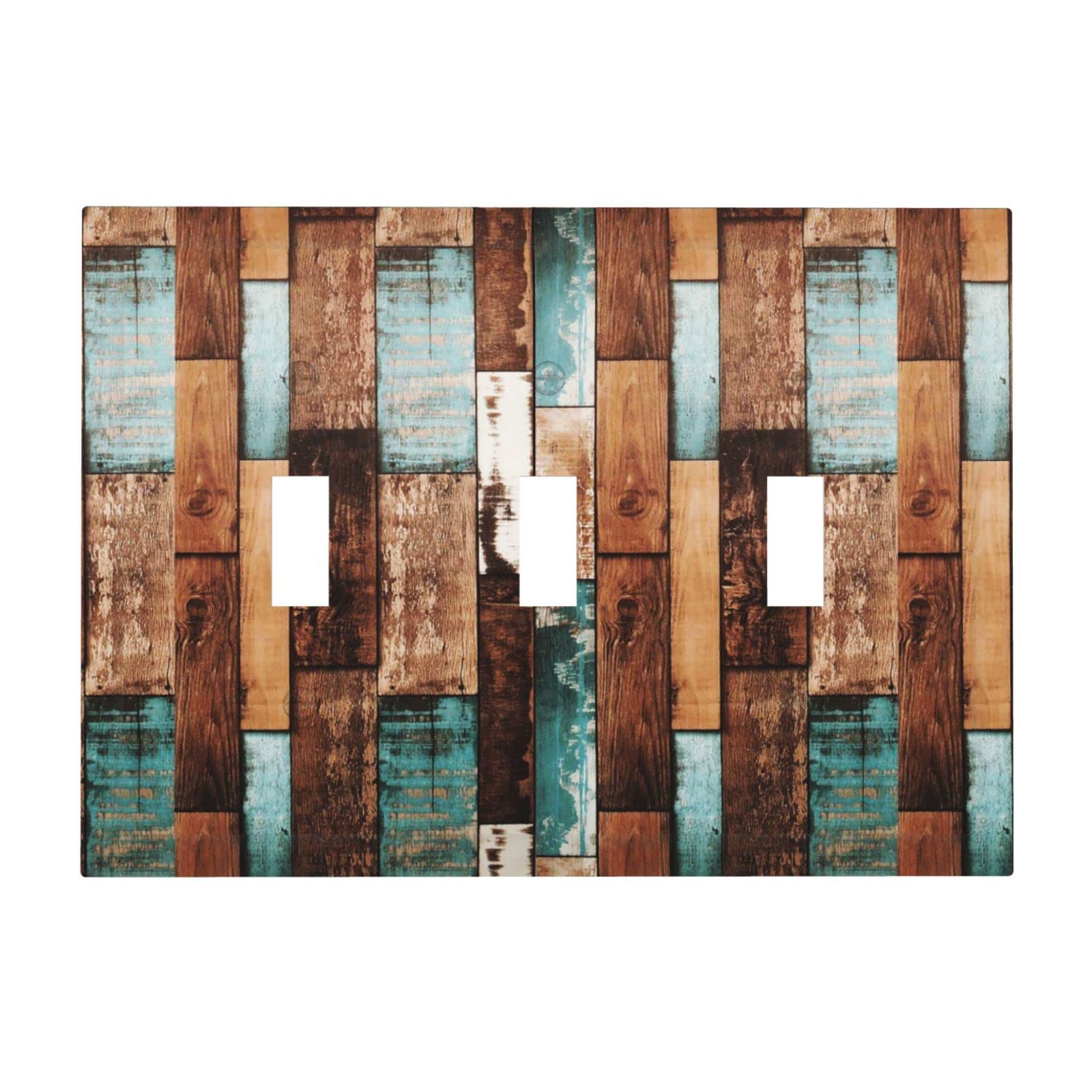 Vintage Wood Triple Toggle Light Switch Cover 3 Gang Decorative Wall Plate Electrical Switchplate Rustic Plank Faceplate for Barn Door Farmhouse