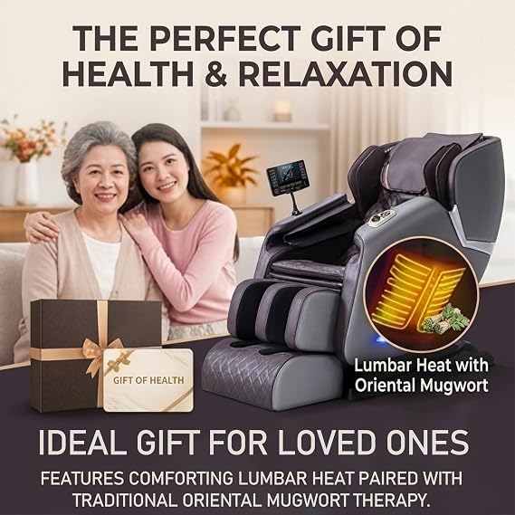 Professional Full Body Massage Chair with SL-Track, Zero Gravity Recliner, Lumbar Heat with Mugwort Therapy, and Intelligent Shiatsu Rollers for Home & Office Relaxation(Gray)