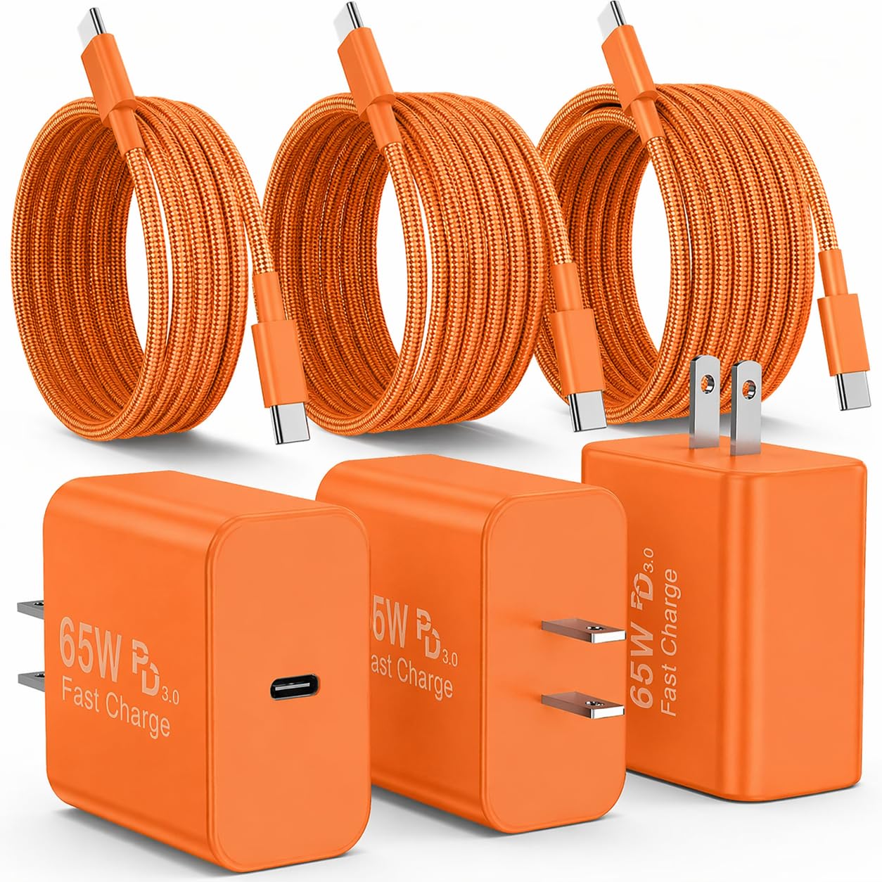 60W USB C Samsung Super Fast Charger for Samsung Galaxy S26 Ultra with 3-Pack Type C to USB C Braided Cables (3FT/6FT/10FT) Compatible with Samsung Galaxy S25 Ultra /S24/S23 Series (Orange)