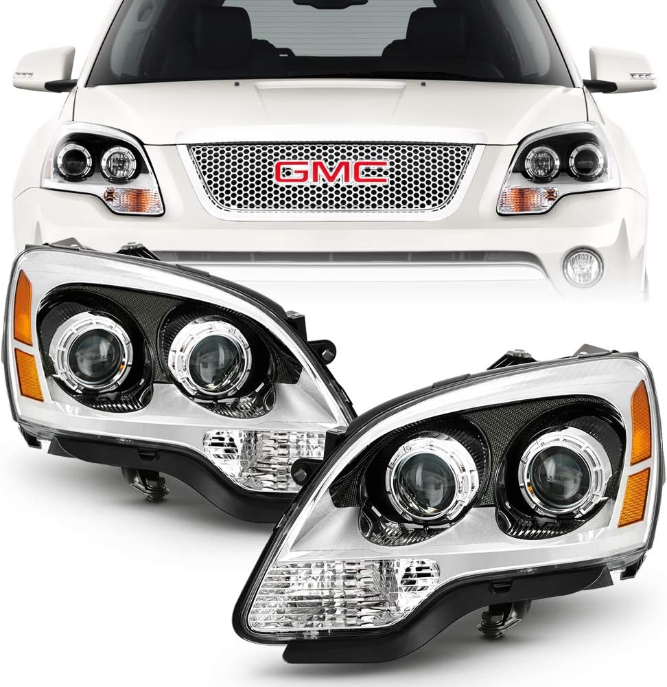 ACANII - For [Halogen Model Only] 2007-2012 GMC Acadia Chrome Housing Projector Headlights Headlamps Assembly Left+Right