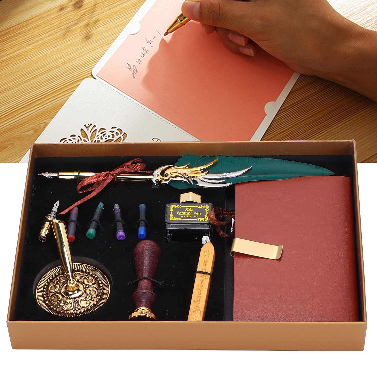Ensemble de Stylos de Calligraphie Dip avec un Design de Plume élégant, Comprend un Sac D'encre et un Coffret Cadeau pour les Artistes et les Amateurs de Calligraphie, 1 Ensemble (SP139035