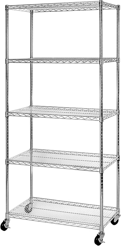 UltraDurable 5-Tier NSF Steel Wire Shelving, 36"W x 18"D x 75"H | Heavy-duty commercial-grade solid steel wire storage rack featuring 800 pounds per shelf weight capacity