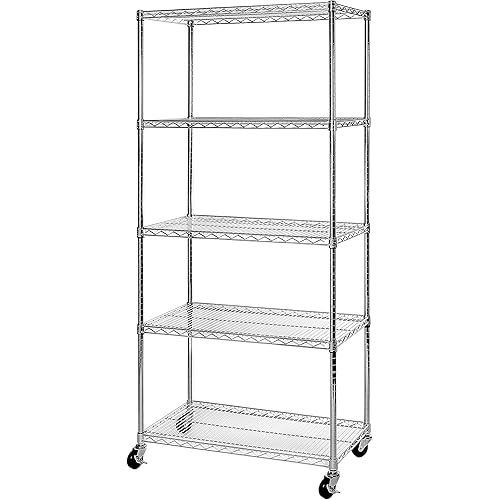 Seville Classics UltraDurable Heavy Duty NSF Solid Steel Wire Rack Storage Unit, Organizer for Garage, Warehouse, Office, Restaurant, Classroom, Kitchen, Steel, 5-Tier Shelving, 36" W x 18" D