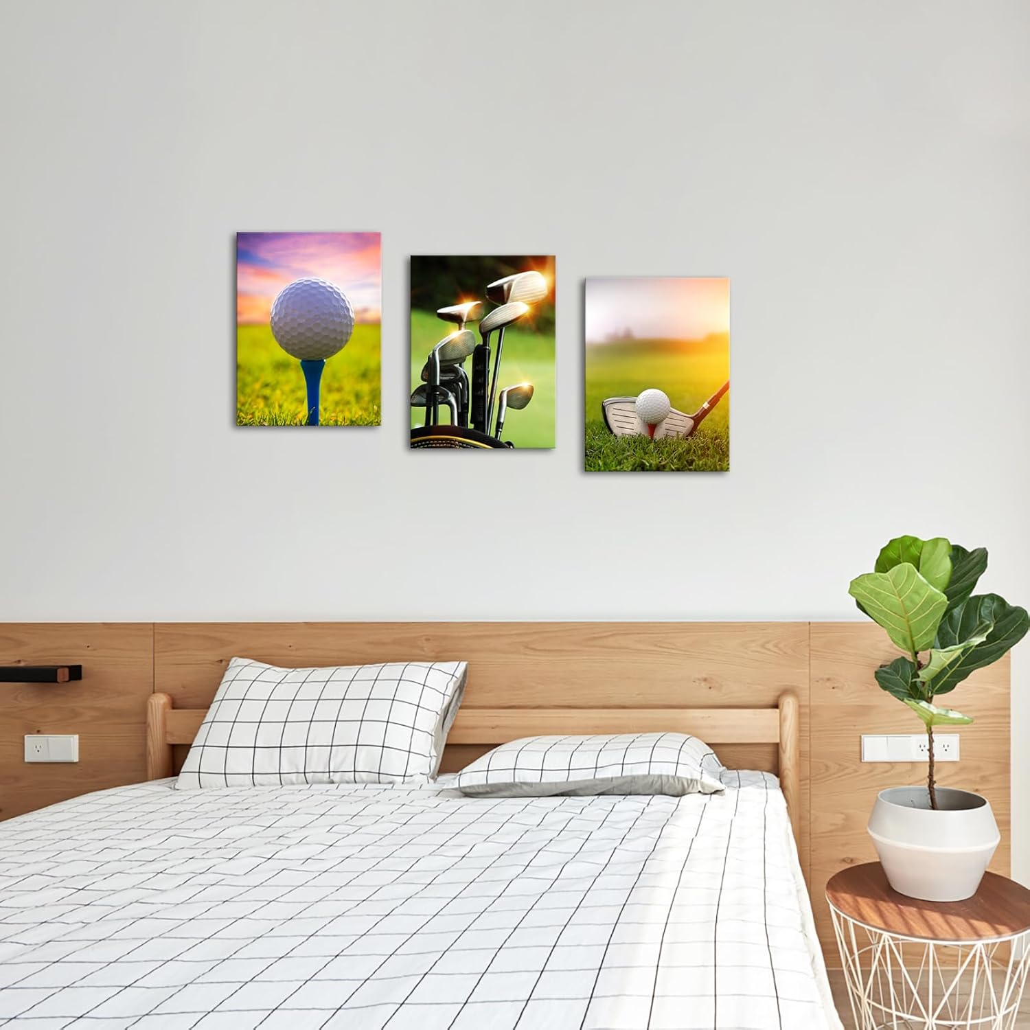 LyerArtork 3 Piece Golf Wall Art Canvas Prints Golf Ball Course Sunset Landscape Pictures Sports Artwork Wall Decor for Gym Club Office Bedroom Living Room Ready to Hang 12x16inchx3