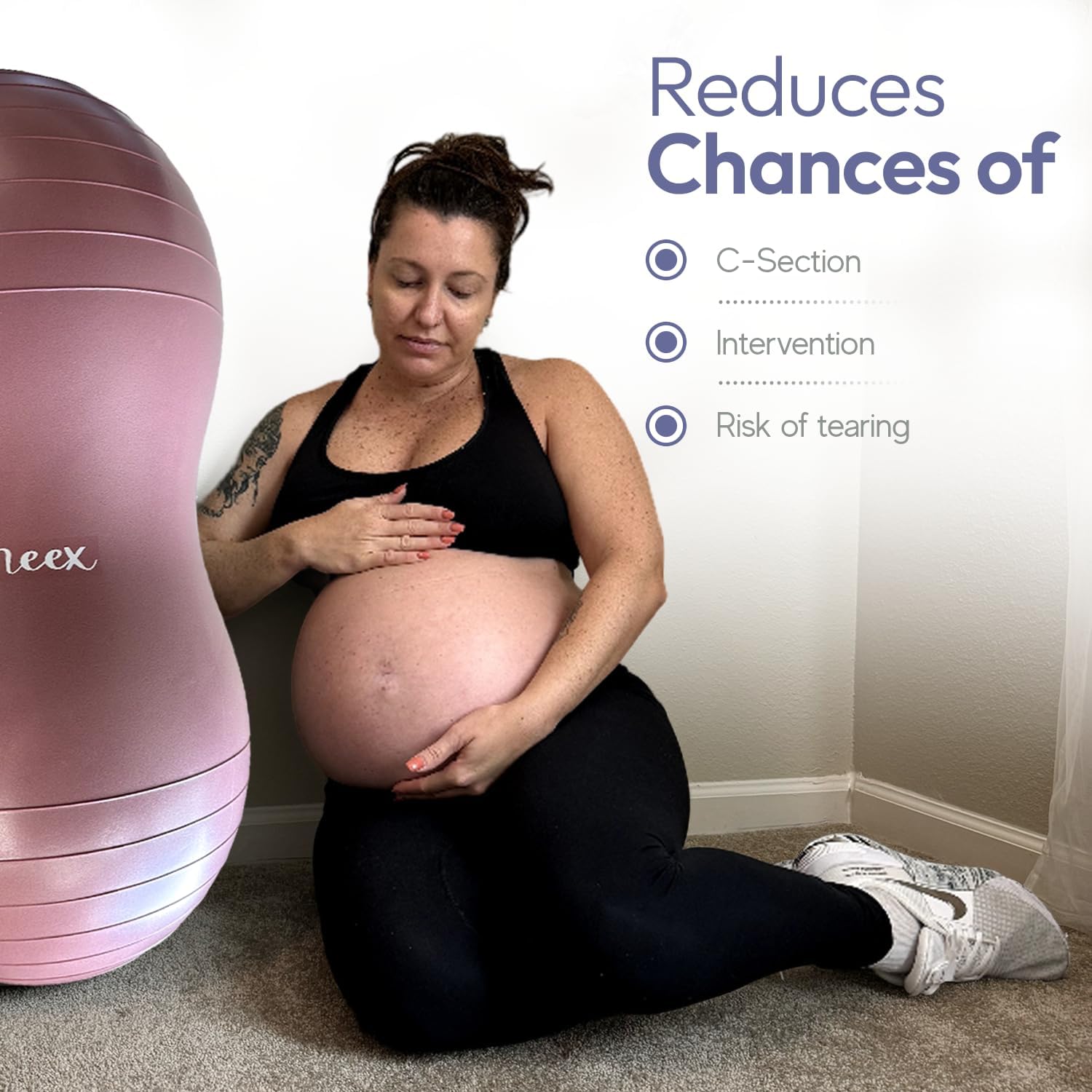 Meex Peanut Ball Labor - Durable and Thick Birthing Ball for Pregnancy - Peanut Ball Pregnancy for Labor - Antiburst Birth Ball - Labor Ball - Peanut Exercise Ball - Pregnancy Ball - Pump Included