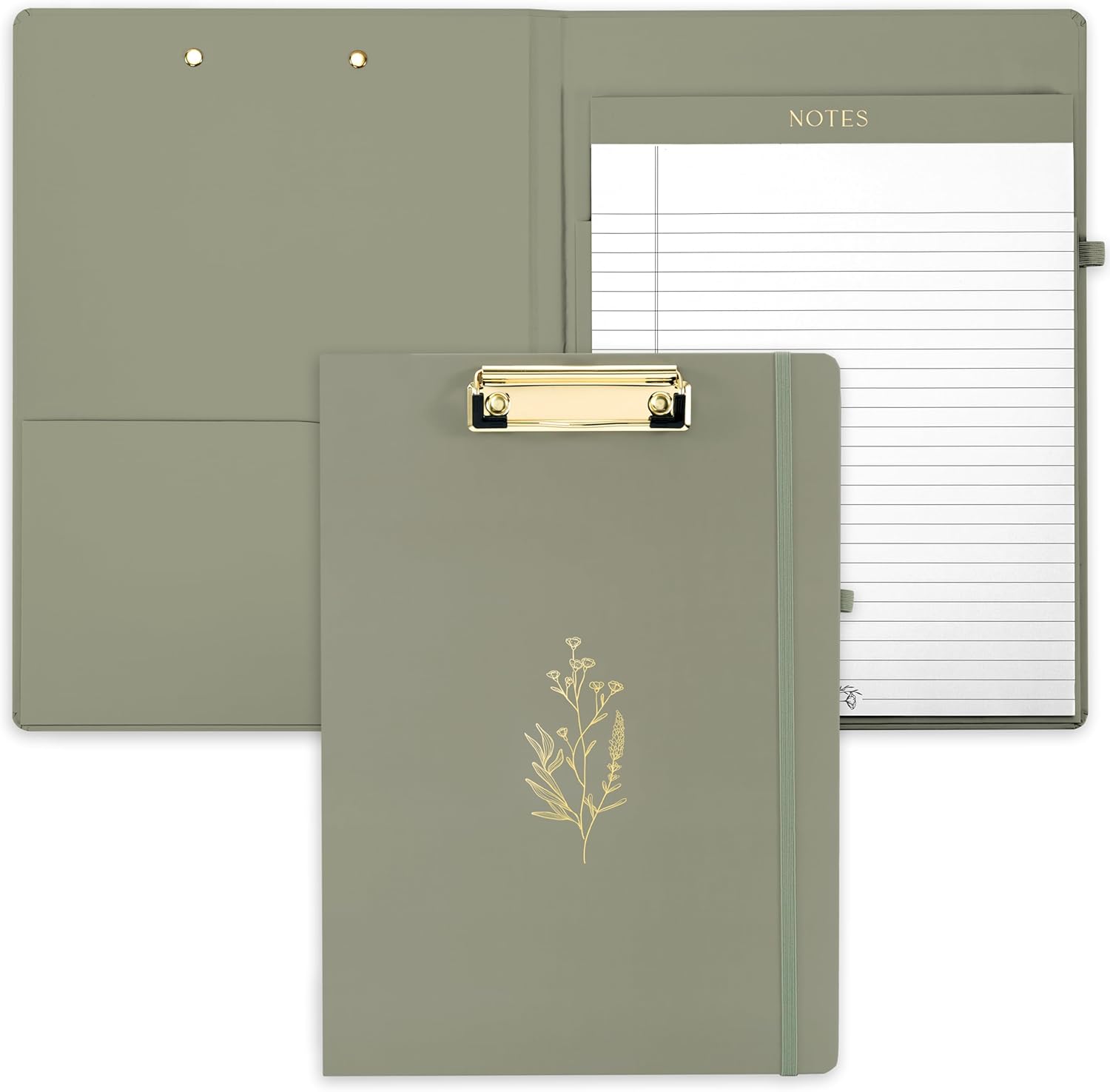 Aesthetic Clipboard Folio with Refillable Lined Notepad & Interior Pocket – Cute Padfolio/Legal Pad Holder for Women – Easily Organize Notes at Work, School, or Home