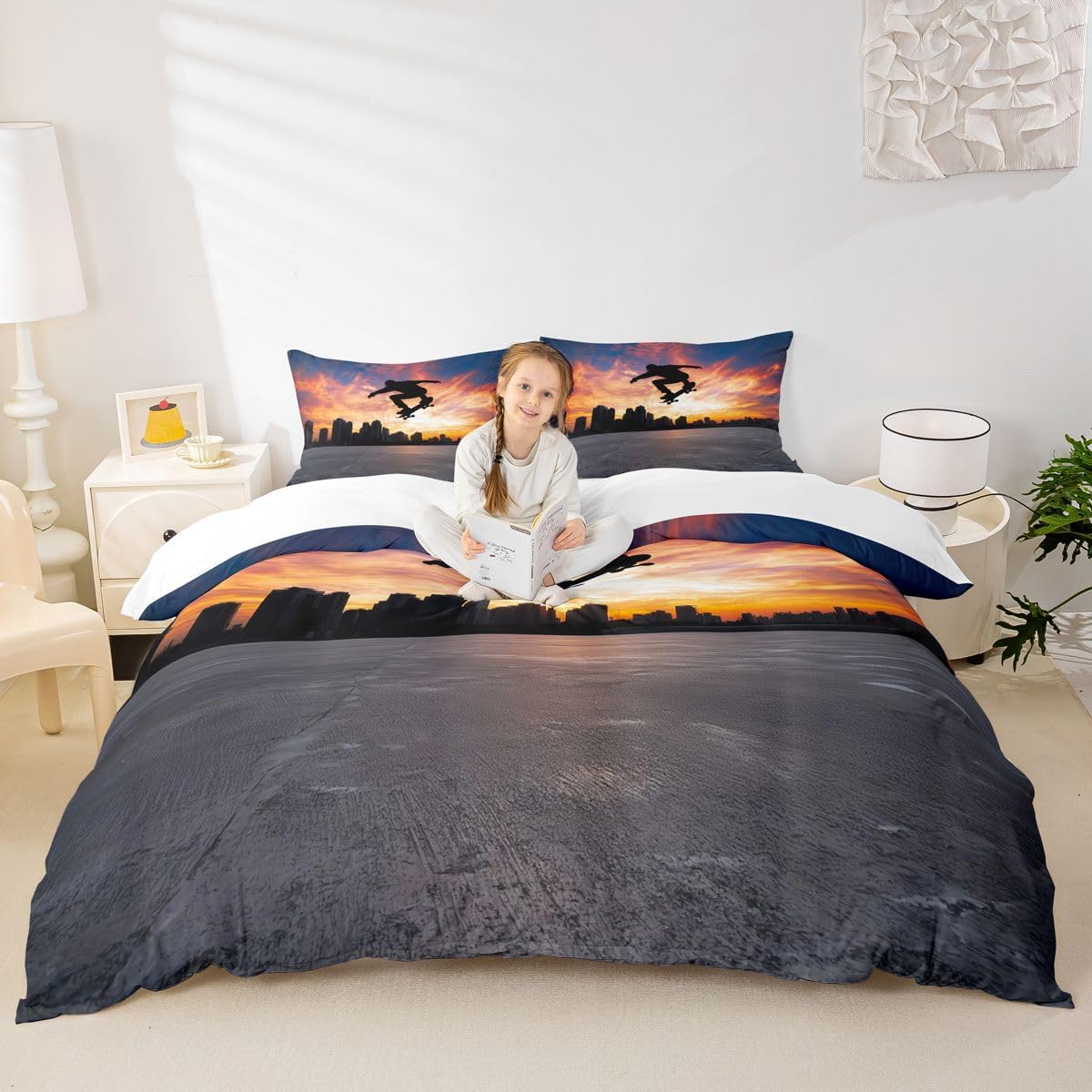 Feelyou Skateboard Duvet Cover Set Full Size for Teens 3D Print Extreme Sports Bedding Set Sports Theme Comforter Cover with 2 Pillowcases Ultra Soft Microfiber Zipper Unique Design 3 Pcs