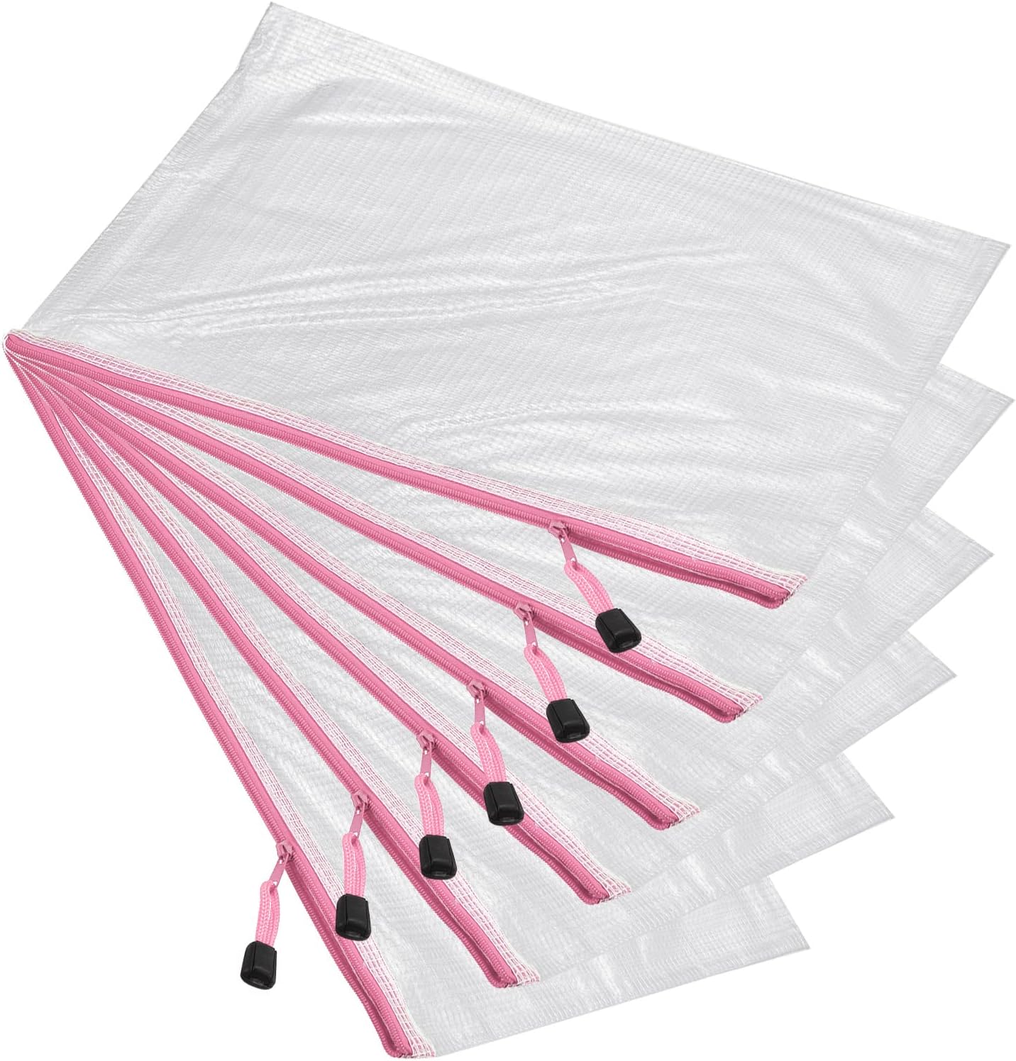 YOKIVE 12 Pack Mesh Zipper Bags, A4 Waterproof Mesh File Pockets | Plastic Document Bill Pouch Travel Bag, Great for Office Supply(Pink)