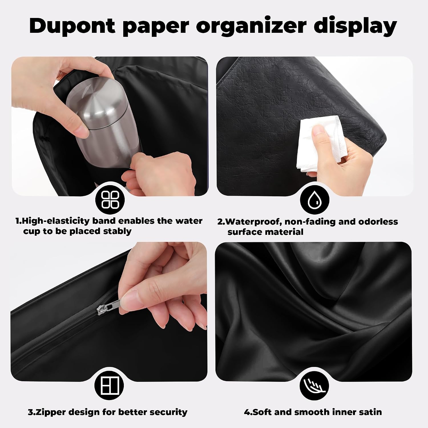 DGAZ Lightweight Purse Organizer Insert for Neverfull Bags,silk and DupontPaper handbag inner for Luxury Bag(MM,Black)